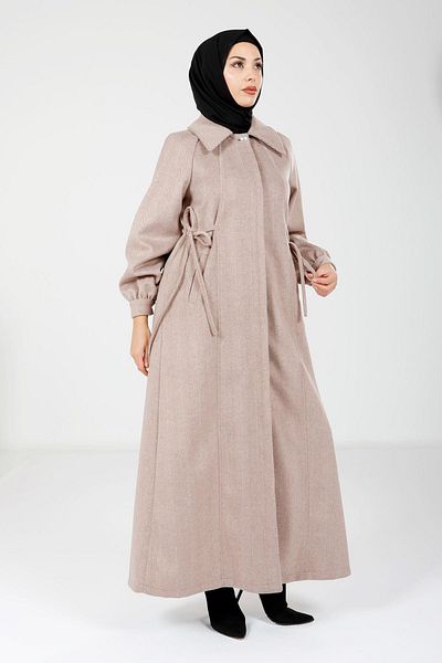 Beyza Μακρύ παλτό Milk Brown Hijab 9176