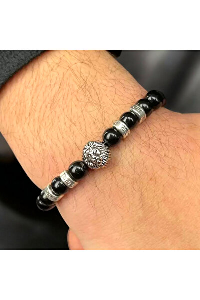 Tilde Aslan Figürlü Erkek Bilekliği, Siyah Renk Boncuklu Erkek Bileklik, Şık ...