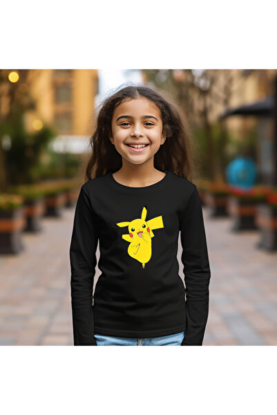 Texclusive تي شيرت بوكيمون بيكاتشو بيكاتشو بأكمام طويلة للأطفال باللون الأسود...