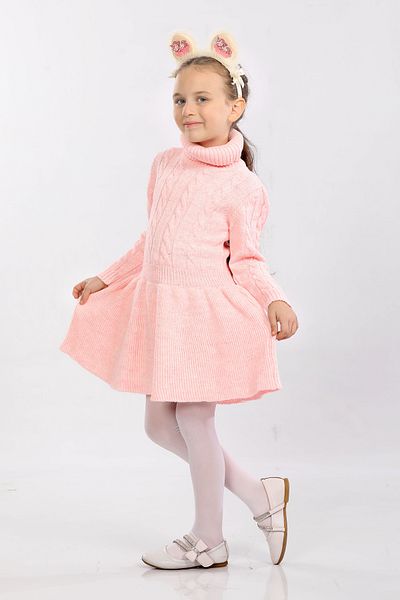 Cloudy Kids Rochie tricotată cu gât țesut împletit păr fetiță