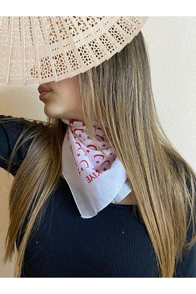 sema aksesuar Unisex Cotton Scarf with Moon and Turkey Text - Bandana - April 23, October 29