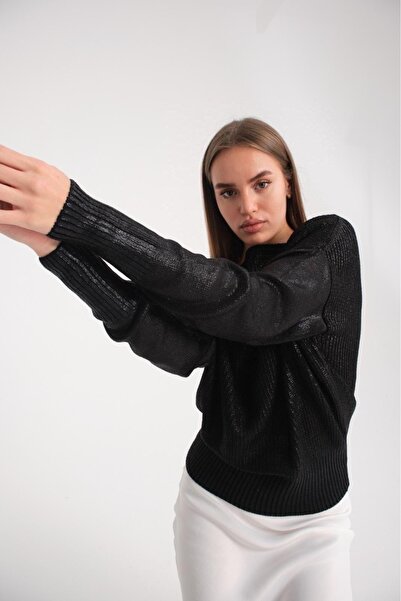 sumoda Блестящ плетен пуловер с новогодишен щамп - дълъг ръкав, стилен дизайн