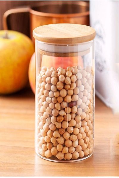 Open Home Concept 200ml Borosilicate Spice Rack - Set of 6 Glass Vacuum and Bamboo Lid Storage