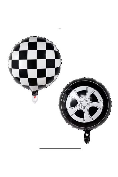 Partifabrik 45 cm Foil Balloon - Racing Cars Themed, Wheel and Checkered Shape 2 Pcs