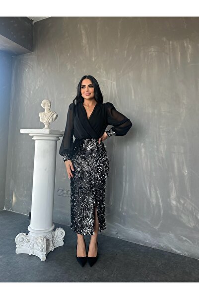 LİLA İSTANBUL Φόρεμα με διπλό στήθος με τούλι με λεπτομέρεια με παγιέτες ειδι...