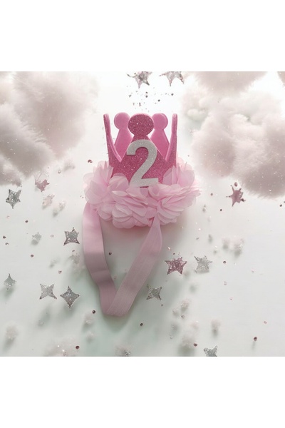 damlakidsmoda Kız çocuk 2 yaş doğum günü tacı pembe