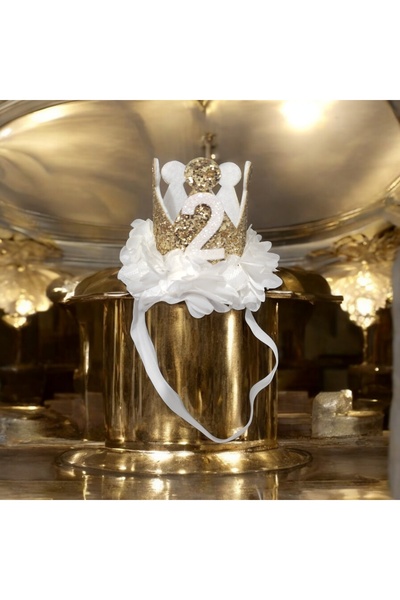 damlakidsmoda Kız çocuk bebek 2 yaş doğum günü tacı Gold beyaz