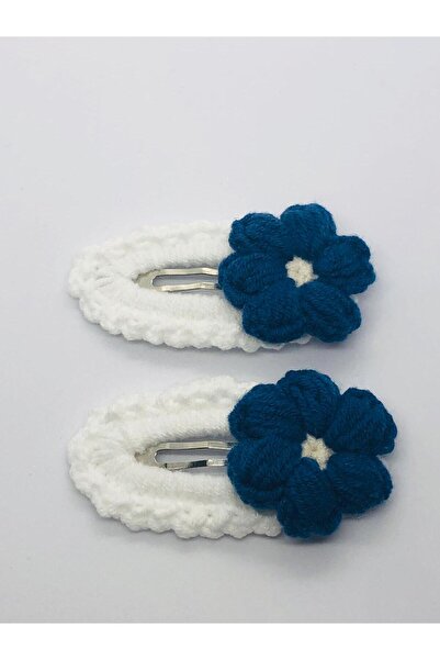 İnDerin 2 agrafe de păr tricotate cu motiv floral albastru închis (5 cm)