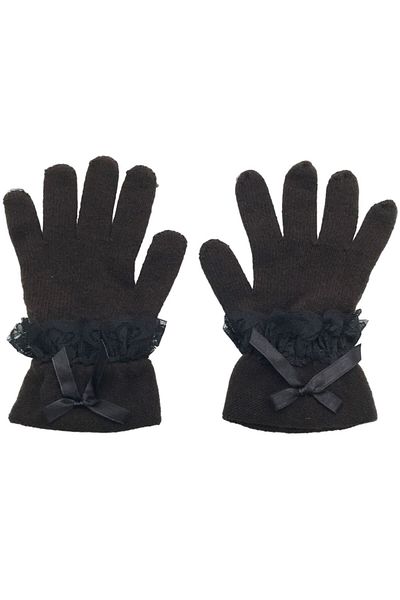 AXE SPORTSWEAR Brown Soft Knitwear Gloves - Winter Knitted with Ribbon, Bow Detail and Lace