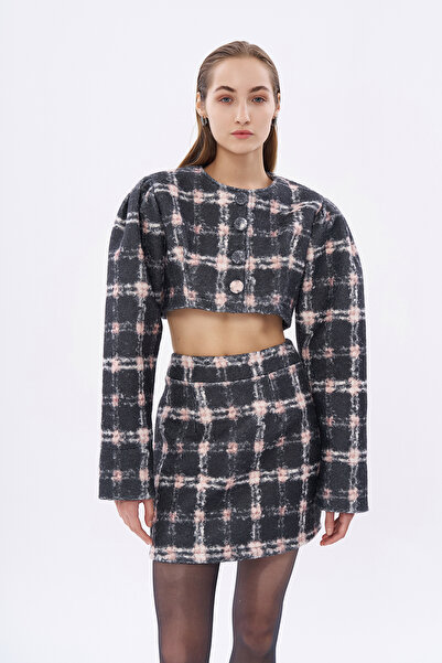 Quzu Gray Mini Skirt - Gray Patterned