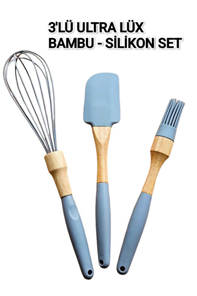 TARIK HOME 3'LÜ ULTRA LÜX BAMBU SAP ULTRA SERT SİLİKON SPATULA, ÇIRPICI VE YU...