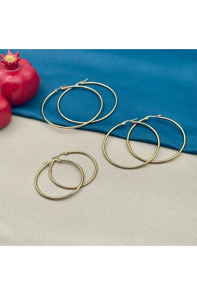 Opia Takı & Aksesuar Steel Gold Six Ring Multiple Earrings Set