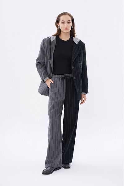Quzu Black High Waist Striped Match Pants