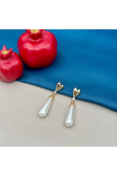 Opia Takı & Aksesuar Heart Detailed Pendant Pearl Earring