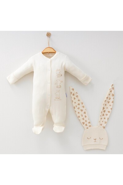BABYLİM Cute Rabbit Ears Printed Baby Romper Set 100% Cotton