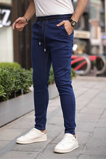Fashion İstanbul Men's Elastic Comfortable Fit Jeans Pant Dark Blue