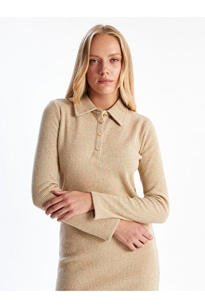 LC Waikiki Shirt Collar Shiny Look Dress