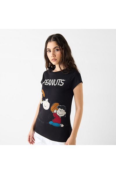 SP Characters Peanuts Print Crew Neck T-shirt with Short Sleeves