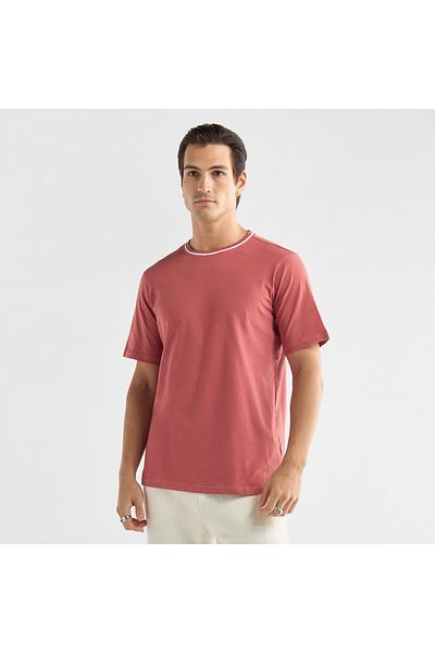 FAV Solid T-shirt with Round Neck and Short Sleeves