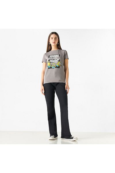 SP Characters Minion Print Crew Neck T-shirt with Short Sleeves