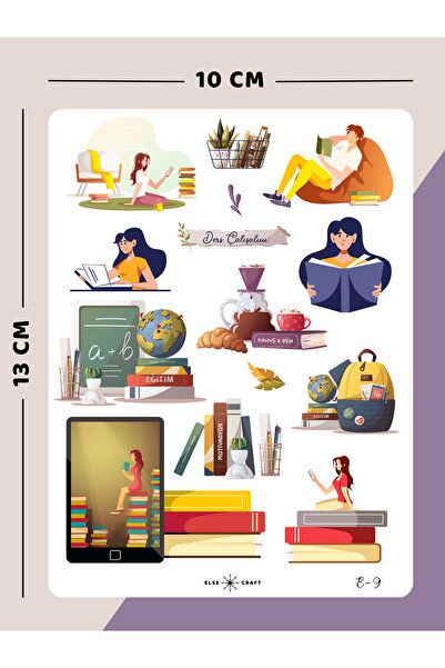 Else Craft Ders Çalışan Kız Motivasyon Temalı Sticker - E-9 - Ajanda Planlayı...