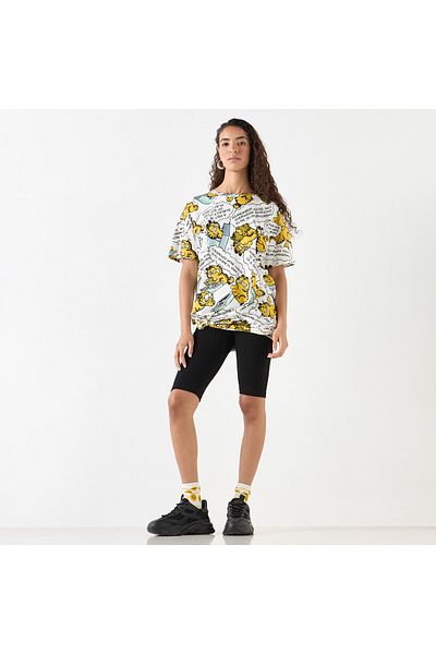 SP Characters All-Over Garfield Print Longline T-shirt with Short Sleeves