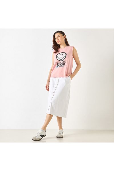 SP Characters Graphic Print Sleeveless T-shirt with Crew Neck