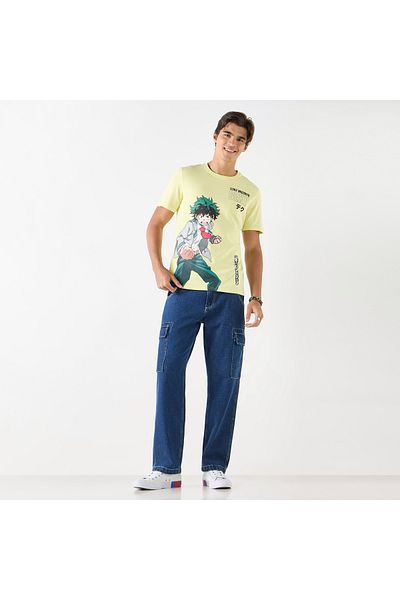 SP Characters Izuku Midoriya Print Crew Neck T-shirt with Short Sleeves