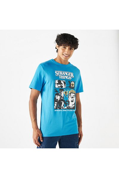 SP Characters Graphic Print T-shirt with Crew Neck and Short Sleeves