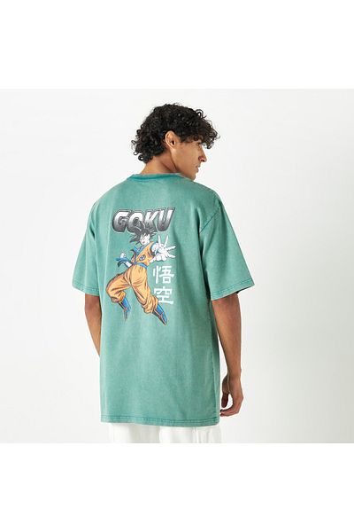 SP Characters Goku Graphic Print T-shirt with Crew Neck and Short Sleeves