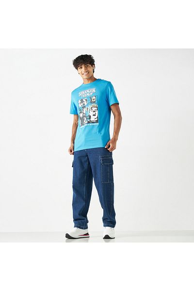 SP Characters Graphic Print T-shirt with Crew Neck and Short Sleeves