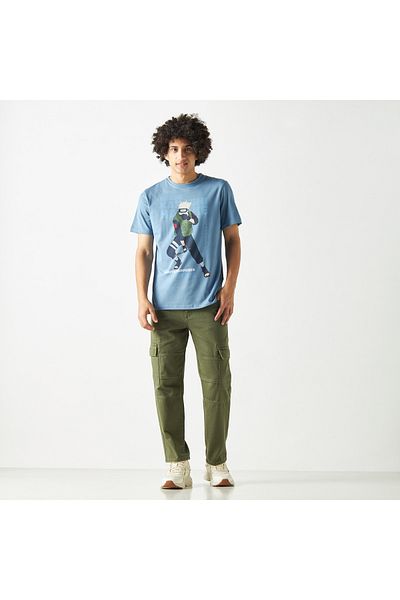 SP Characters Naruto Print Crew Neck T-shirt with Short Sleeves