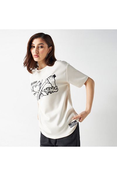 SP Characters The Celestials Print Round Neck T-shirt with Short Sleeves