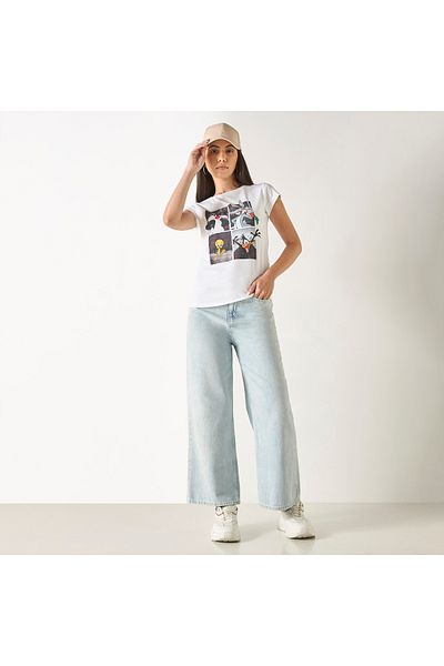 SP Characters Looney Tunes Print T-shirt with Crew Neck and Short Sleeves