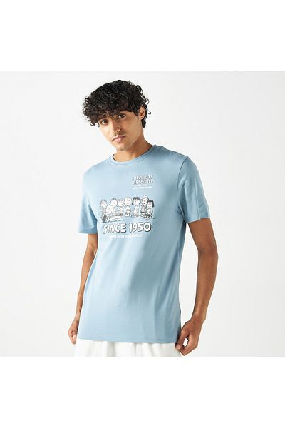 SP Characters Peanuts Print Crew Neck T-shirt with Short Sleeves