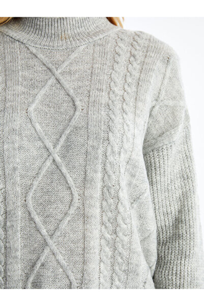 LC Waikiki Lcw Comfort Gray Half Turtleneck Self Patterned Women's Knitwear Sweater