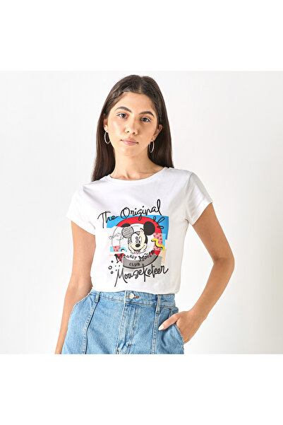 SP Characters Yuvarlak Yaka ve Kısa Kollu Mickey Mouse Baskılı Tişört