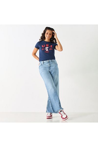 SP Characters Snoopy Print T-shirt with Short Sleeves and Crew Neck