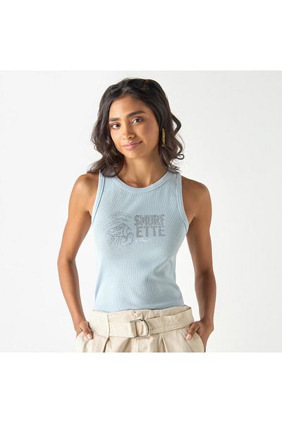 SP Characters Smurf Embellished Crew Neck Tank Top with Racerback