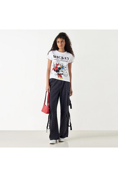 SP Characters Mickey Mouse and Friends Print T-shirt with Crew Neck and Short Sleeves