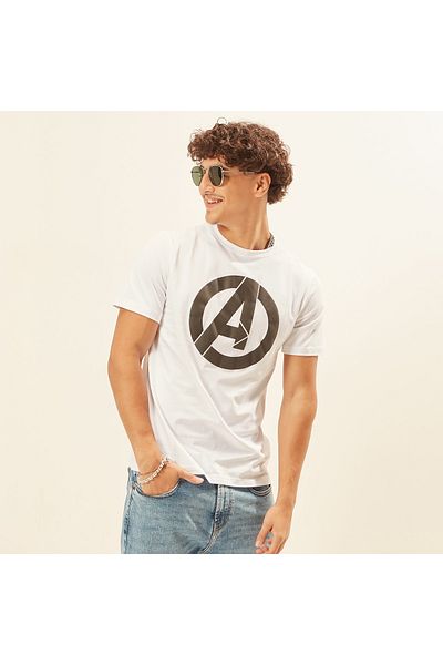 SP Characters Avengers Print Crew Neck Slim Fit T-shirt with Short Sleeves