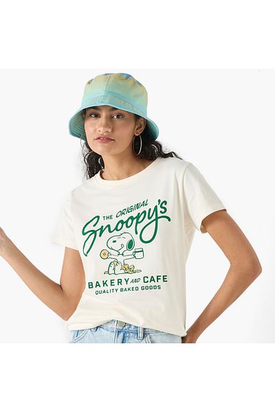 SP Characters Snoopy Print T-shirt with Crew Neck and Short Sleeves