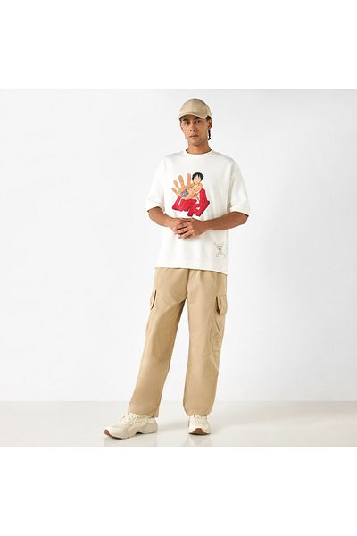 SP Characters Luffy Print T-shirt with Short Sleeves and Crew Neck