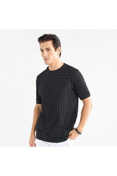 FAV Textured Crew Neck T-shirt with Short Sleeves