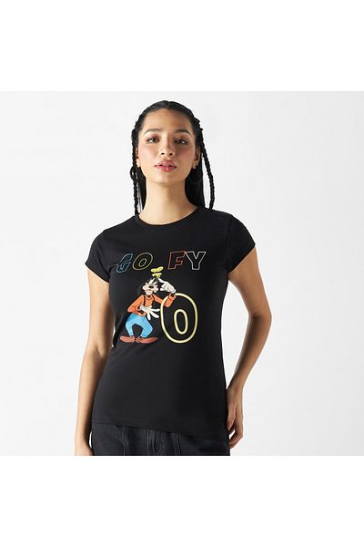 SP Characters Goofy Print T-shirt With Crew Neck And Cap Sleeves