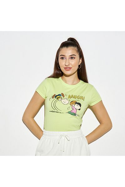 SP Characters Peanuts Print T-shirt with Crew Neck and Cap Sleeves