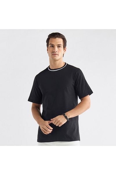 FAV Solid T-shirt with Round Neck and Short Sleeves