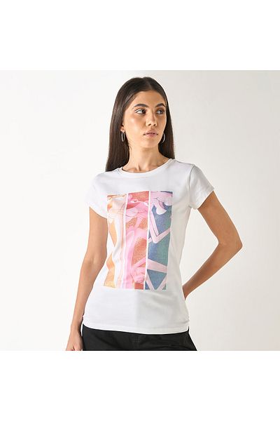 SP Characters Pink Panther Print T-shirt with Crew Neck and Short Sleeves