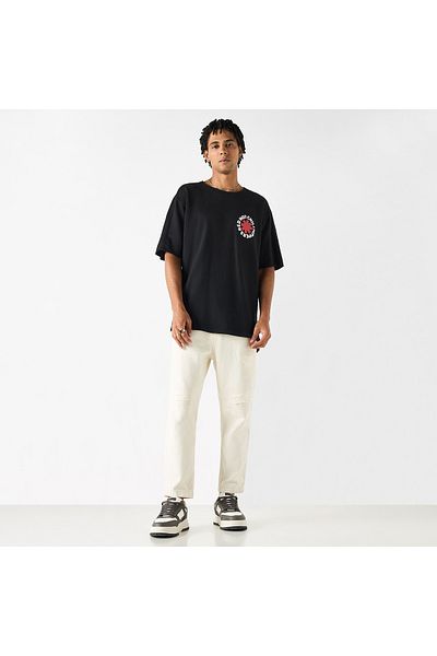 SP Characters Typographic Print T-shirt with Crew Neck and Short Sleeves