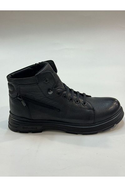 Greyybull Shoes Ανδρικές χειμερινές μπότες από γνήσιο δέρμα μαύρο με διπλό φερμουάρ